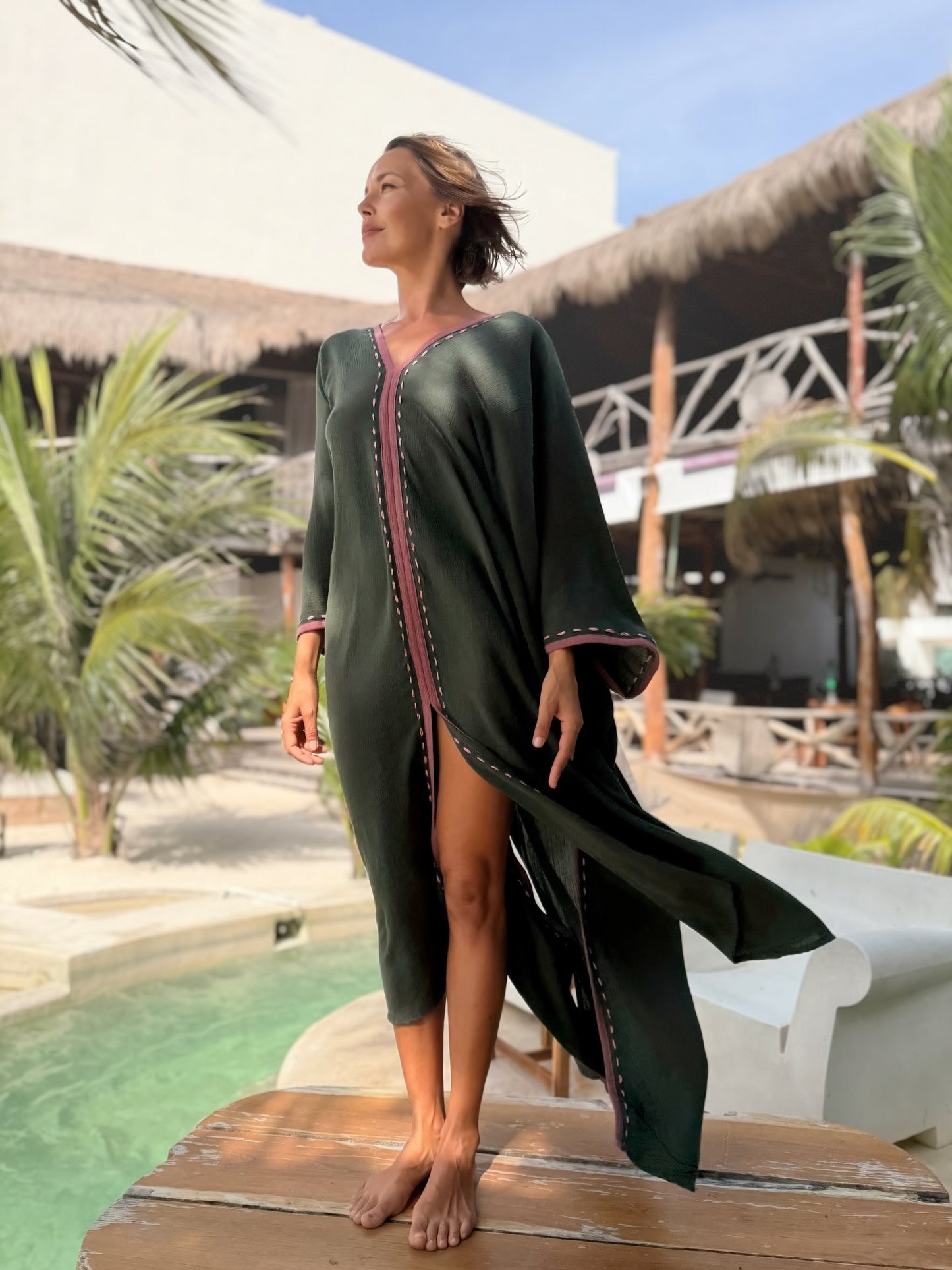 Nara kaftan Forest/ Rose Pale