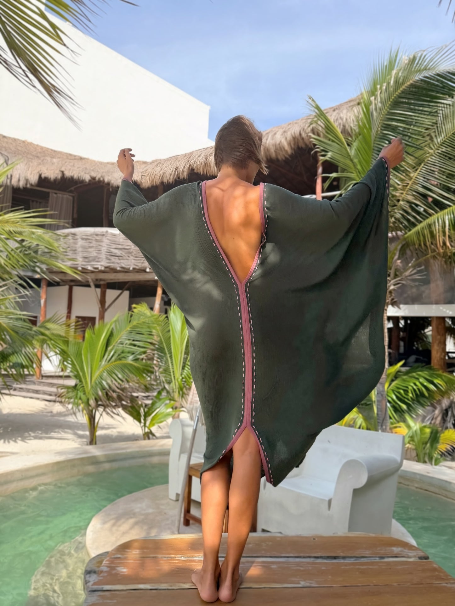 Nara kaftan Forest/ Rose Pale