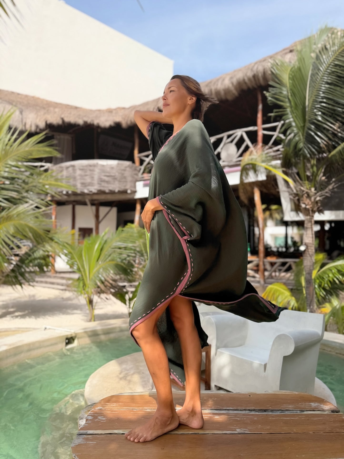 Nara kaftan Forest/ Rose Pale